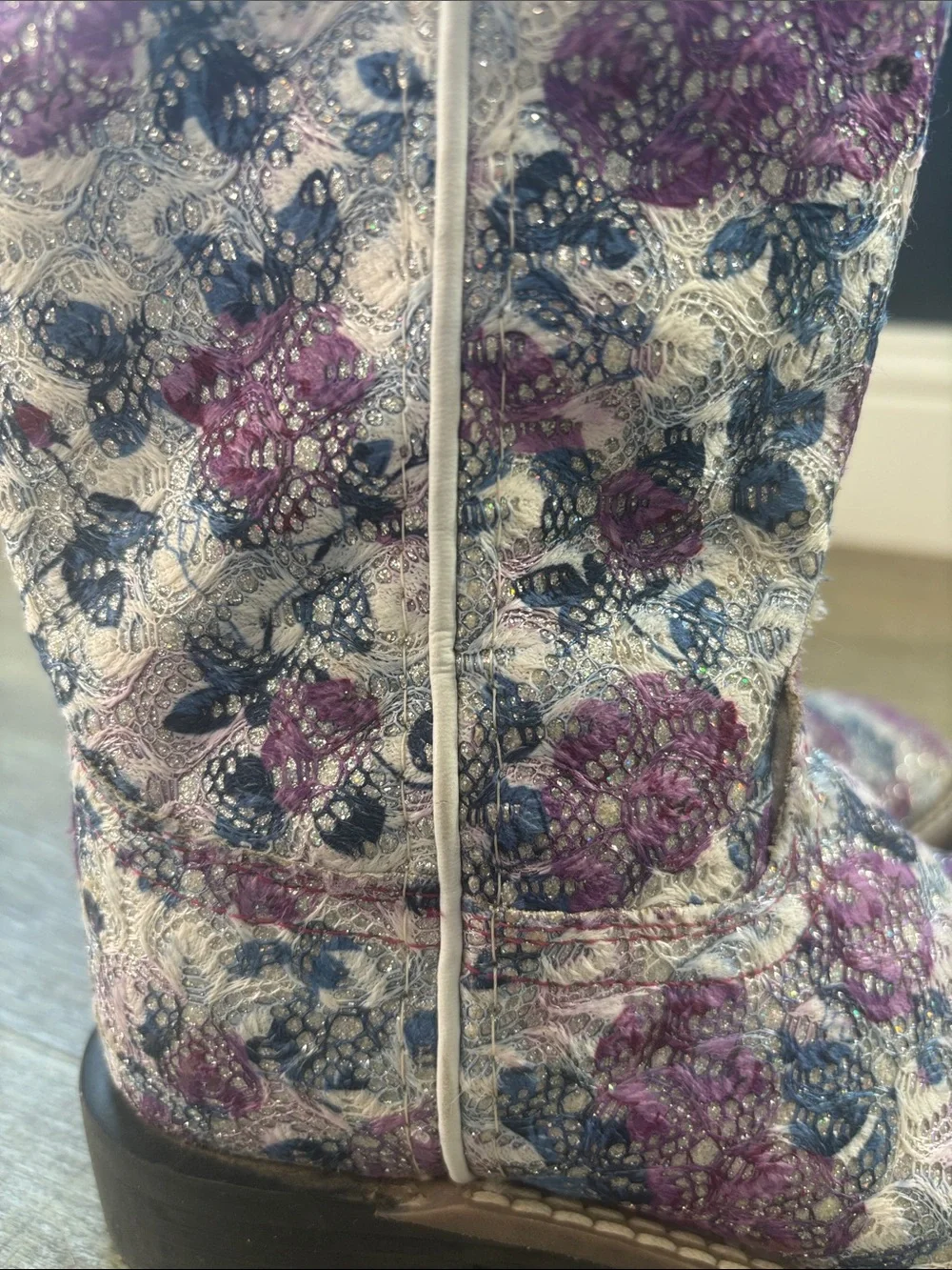 12.0 Y girls Old West Purple and Navy Floral Kids Western Boots